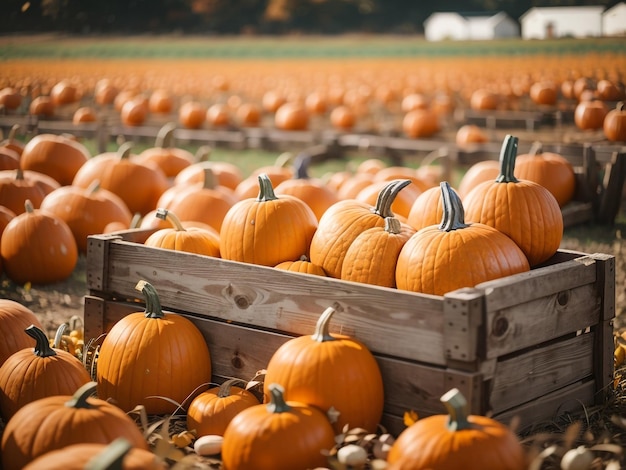 Zbieraj dyni w drewnianym pudełku na Pumpkin Patch