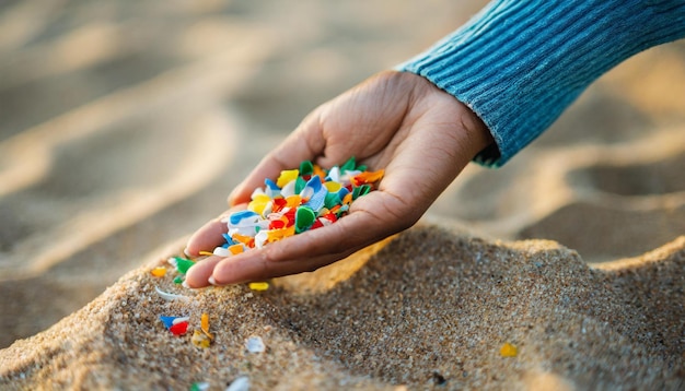 Zbieranie mikroplastyków z piaszczystej plaży symbolizuje aktywizm środowiskowy i odpowiedzialność