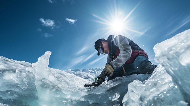 Zbieranie próbek lodu lodowcowego w Alpach szwajcarskich