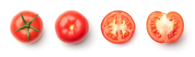 Zbiór czerwonych pomidorów na białym tle