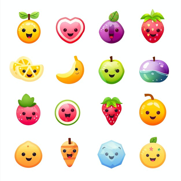 Zbiór emoji i innych tematycznych ikon na białym tle