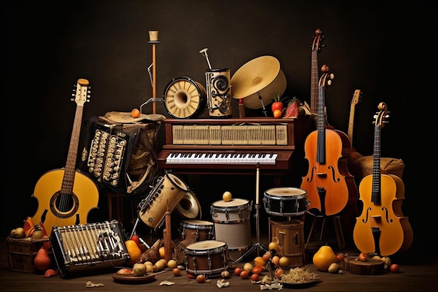 zbiór instrumentów muzycznych, w tym jeden z instrumentów.