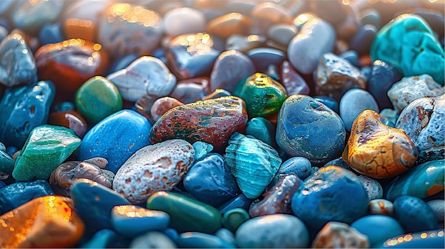 zbiór kolorowych skał w misce z niebieskim kamieniem