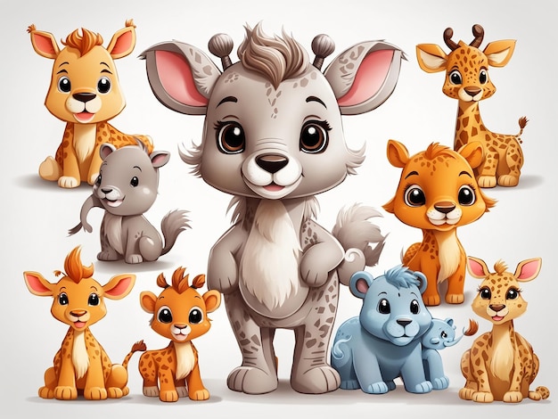 Zdjęcie zbiór kreskówek dzieci zwierzęta dżungla
