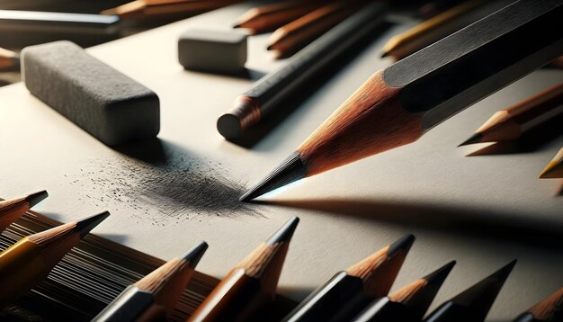 Zdjęcie zbiór ołówków z ołówkiem na białej powierzchni