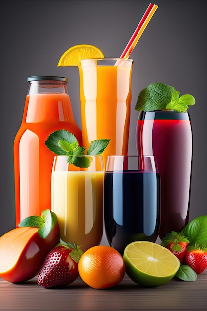 zbiór owoców i warzyw, w tym sok pomarańczowy, truskawki i pomarańcze.