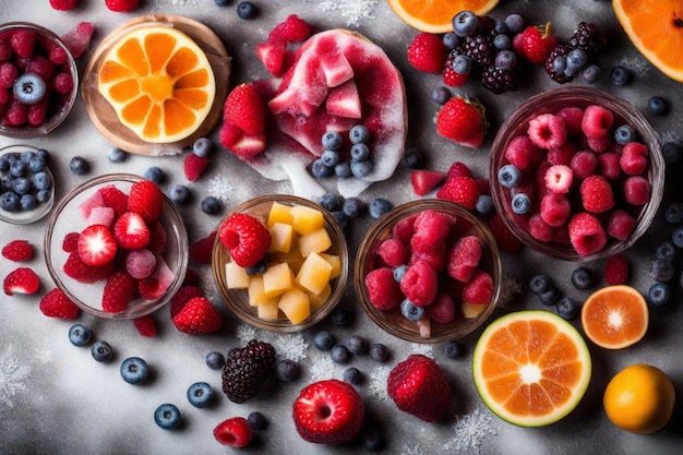 zbiór owoców, w tym jagody, jagody i pomarańcze