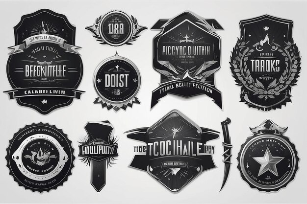 Zbiór różnorodnych szablonów odznak premium jakości i stylowych projektów