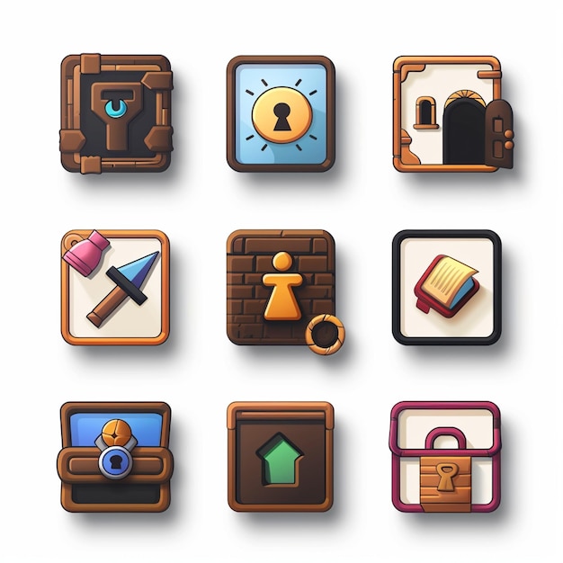 Zdjęcie zbiór różnych ikon, w tym kluczyk, kluczyk i klucz