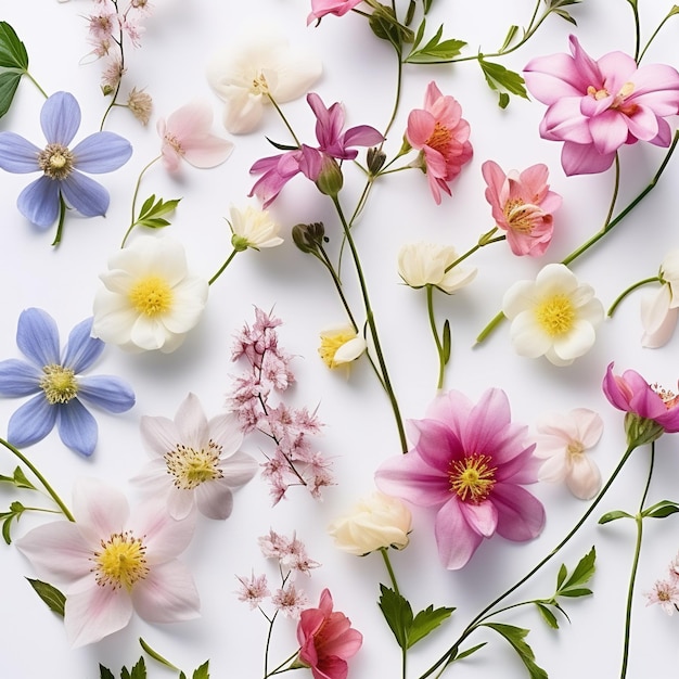Zbiór różnych kwiatów odizolowanych na białym tle