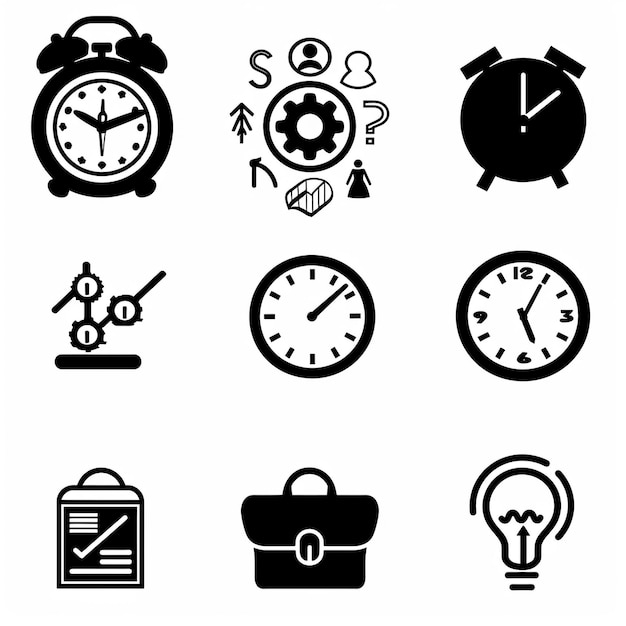 zbiór różnych zegarów, w tym ten, który mówi "czasie"