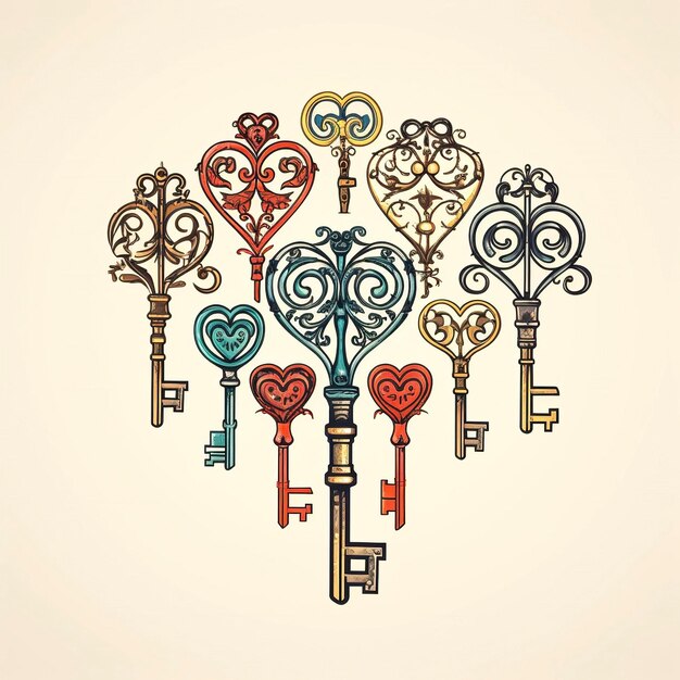 Zbiór starych kluczy w kształcie serca