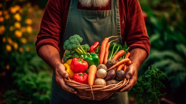 Zbior warzyw w rękach męskiego rolnika Generatywna sztuczna inteligencja