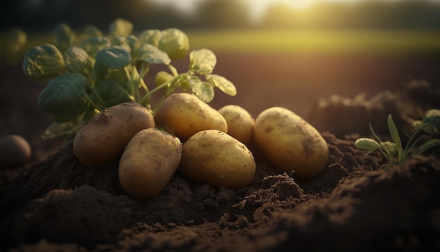 Zdjęcie zbiór ziemniaków w ogrodzie generative ai