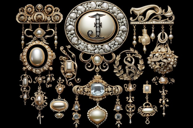 zbiór złotych i srebrnych biżuterii, w tym koronę i koronę