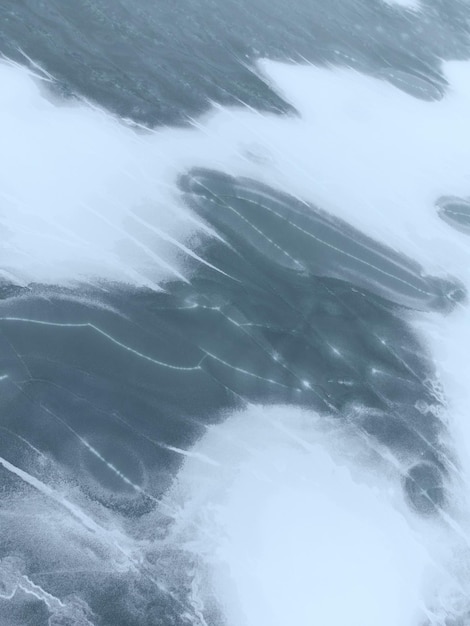 Zbiornik wodny pokryty lodem z teksturą Widok z góry Zimowe tło