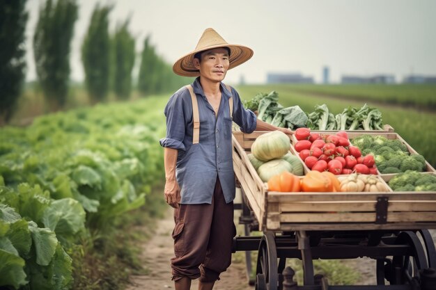 Zbiory azjatyckich mężczyzn Farma ogrodowa Generuj sztuczną inteligencję