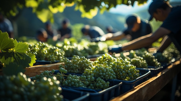 Zbiory przez robotników na plantacjach winogron Generative Ai