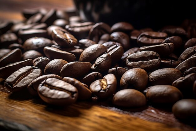 Zbliżenie aromatycznych ziaren kawy reprezentujących bogaty smak espresso