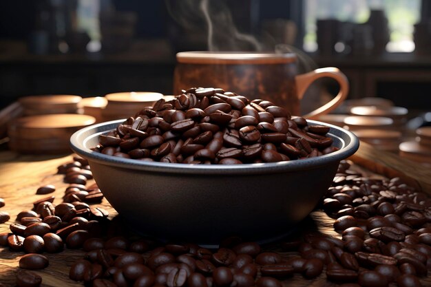 Zbliżenie aromatycznych ziaren kawy reprezentujących bogaty smak espresso