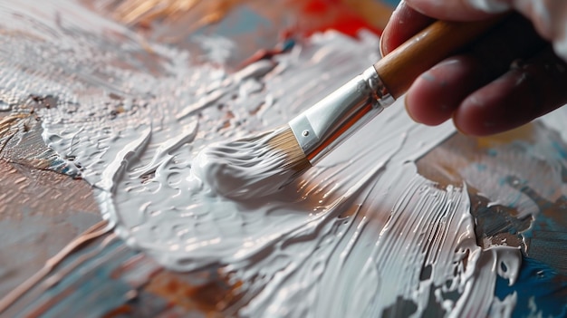 zbliżenie artysty maluje obraz farbami olejowymi