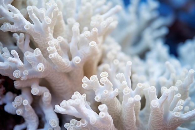 Zbliżenie białego koralu na rafie koralowej w morzu Zbliżenie pięknego białego korala z płytką głębokością pola AI generowane