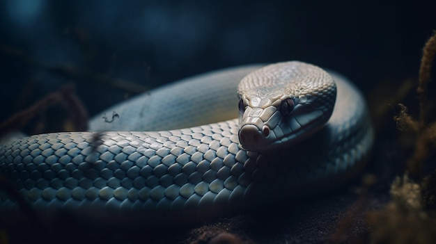 Zbliżenie białego węża w lesie Animal themegenerative ai