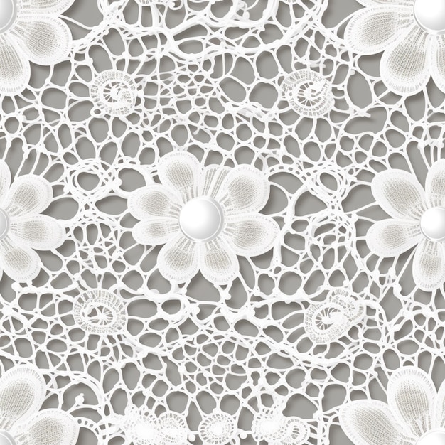Zdjęcie zbliżenie białej koronki z kwiatami na niej generatywny ai