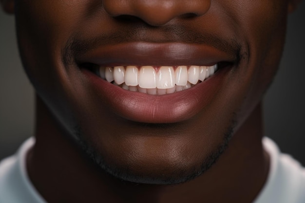 Zbliżenie białych zębów Afrykański czarny człowiek koncepcja stomatologii