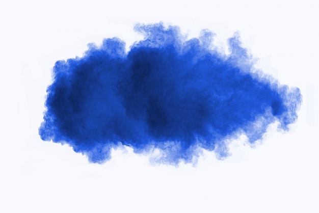 Zdjęcie zbliżenie błękitny pyłu proszka cząsteczki pluśnięcie odizolowywający na białym tle