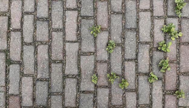 Zdjęcie zbliżenie brukowanego chodnika z zieloną trawą