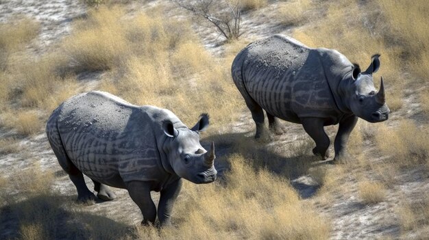 Zbliżenie Czarne nosorożce Widok z kąta Widok z lotu ptaka Sezon Generacyjna AI