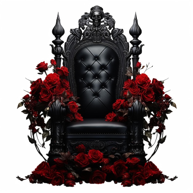 zbliżenie czarnego krzesła z czerwonymi różami na nim generatywny ai