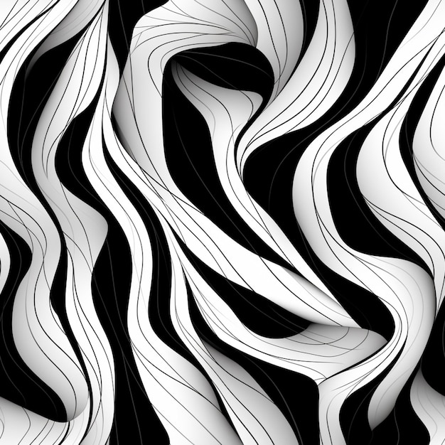 Zdjęcie zbliżenie czarno-białego abstrakcyjnego tła z falistymi liniami generatywne ai