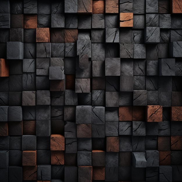 zbliżenie czarno-brązowej ściany z drewnianymi klockami generatywnymi ai