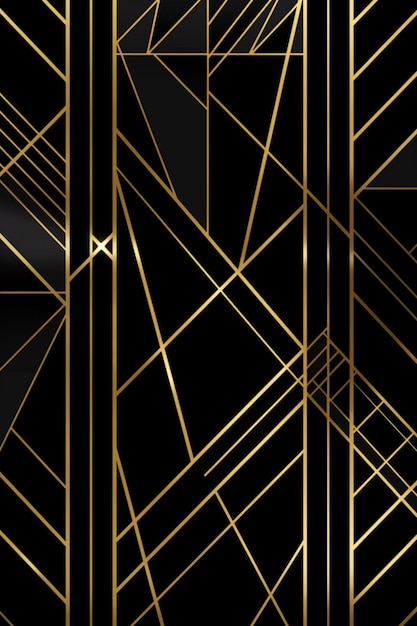 Zdjęcie zbliżenie czarno-złotej tapety z geometrycznym wzorem generatywnym ai