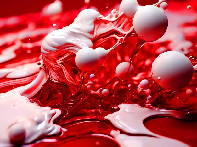 Zdjęcie zbliżenie czerwonego i białego płynu rozpryskanego na czerwonym tle stworzone przy użyciu generatywnej technologii ai
