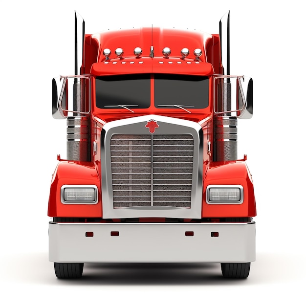 Zdjęcie zbliżenie czerwonej ciężarówki z białym tłem generatywnej sztucznej inteligencji