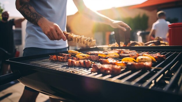 Zbliżenie człowieka grillującego jedzenie na grillu Generatywna sztuczna inteligencja