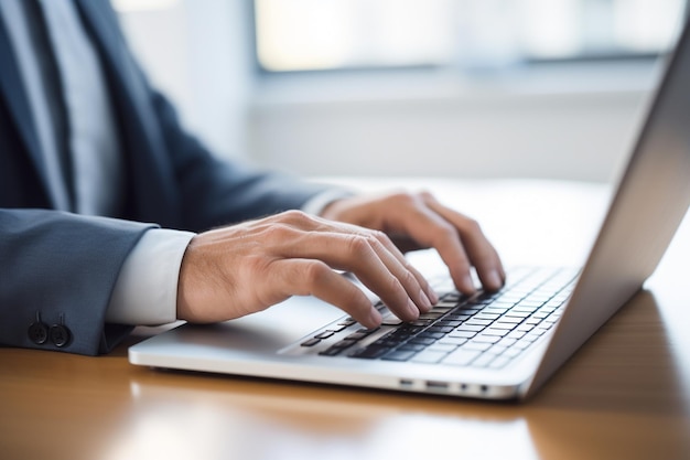 zbliżenie człowieka piszącego na laptopie z prostym białym ekranem