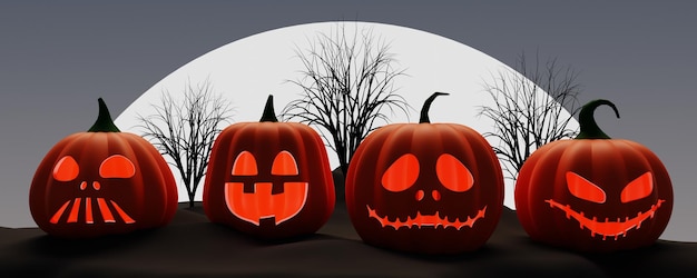 Zbliżenie czterech dyń Halloween w przerażającą noc umarłych