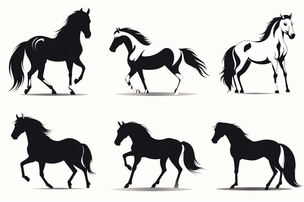 zbliżenie czterech różnych sylwetek koni biegnących generatywnie ai