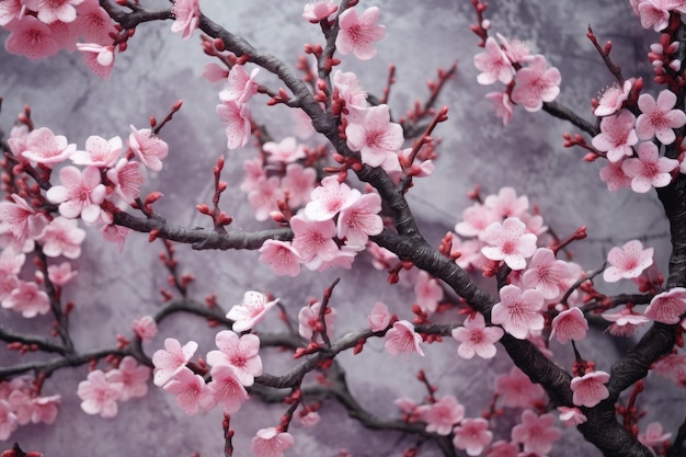 Zbliżenie delikatnych kwiatów wiśni w scenerii zen utworzonej za pomocą generatywnej ai