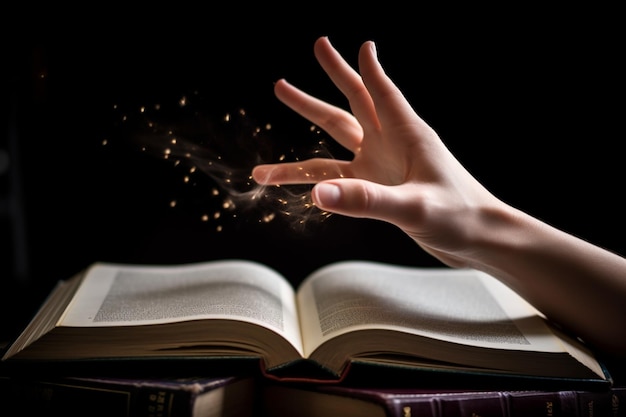 Zbliżenie dłoni osoby przeglądającej strony książki przedstawiającej edukację opartą na wiedzy