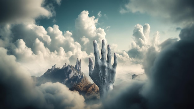 Zbliżenie dłoni osoby w chmurach