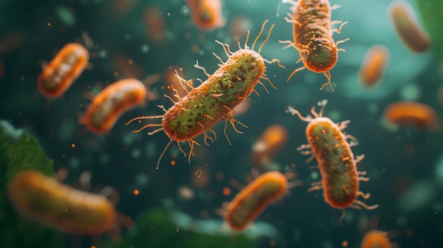 Zbliżenie do bakterii probiotycznych - wizualna eksploracja medycyny mikroskopijnej i jej korzyści dla zdrowia człowieka AI Generative