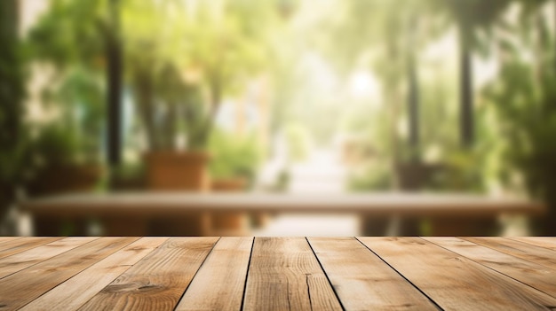 zbliżenie drewnianego stołu z rozmytym tłem generatywnej AI