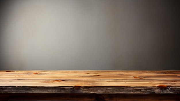 zbliżenie drewnianego stołu z szarym tłem generatywnej AI
