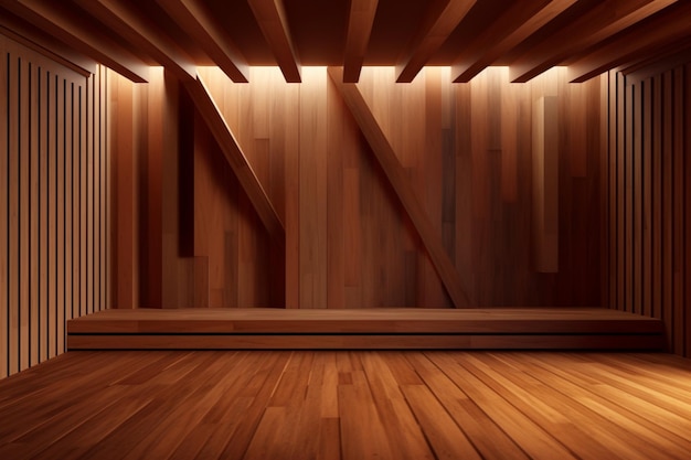 Zbliżenie drewnianej podłogi z drewnianym sufitem generatywny ai