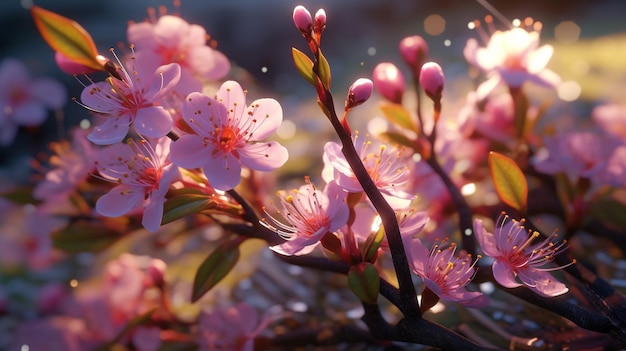 Zbliżenie drzewa kwiat wiśni z różowymi kwiatami